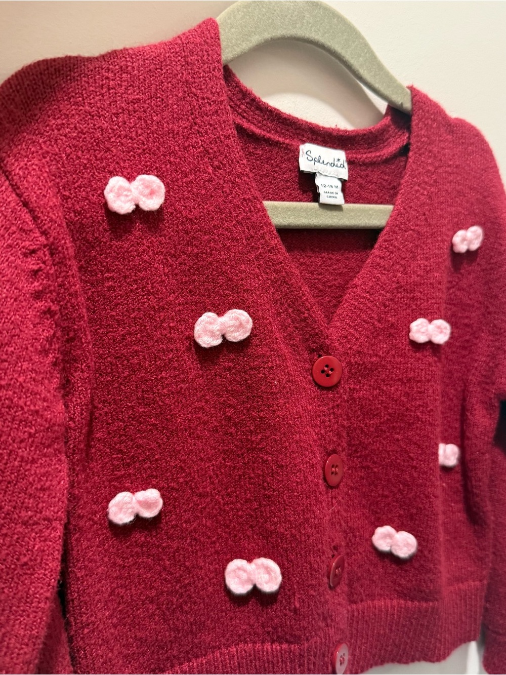 Splendid Red Cardigan with Pink Bow Accents